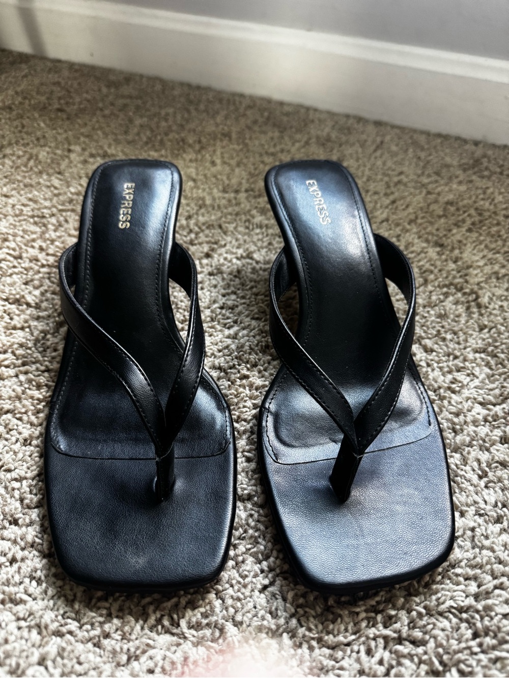 Express Black Square-Toe Thong Sandals